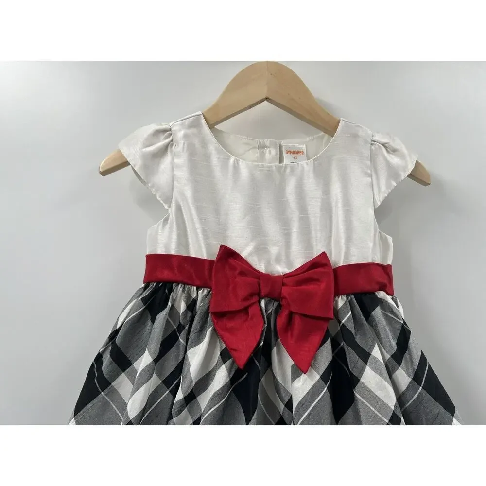 Gymboree Toddler Girl’s Cap Sleeve Empire Waist Black & Ivory Plaid Dress 4T